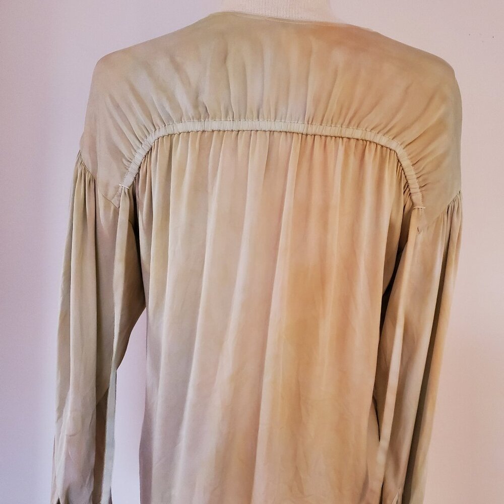 Vince painted crepe chiffon silk long sleeve ruched back blouse small medium XS - Picture 2 of 5
